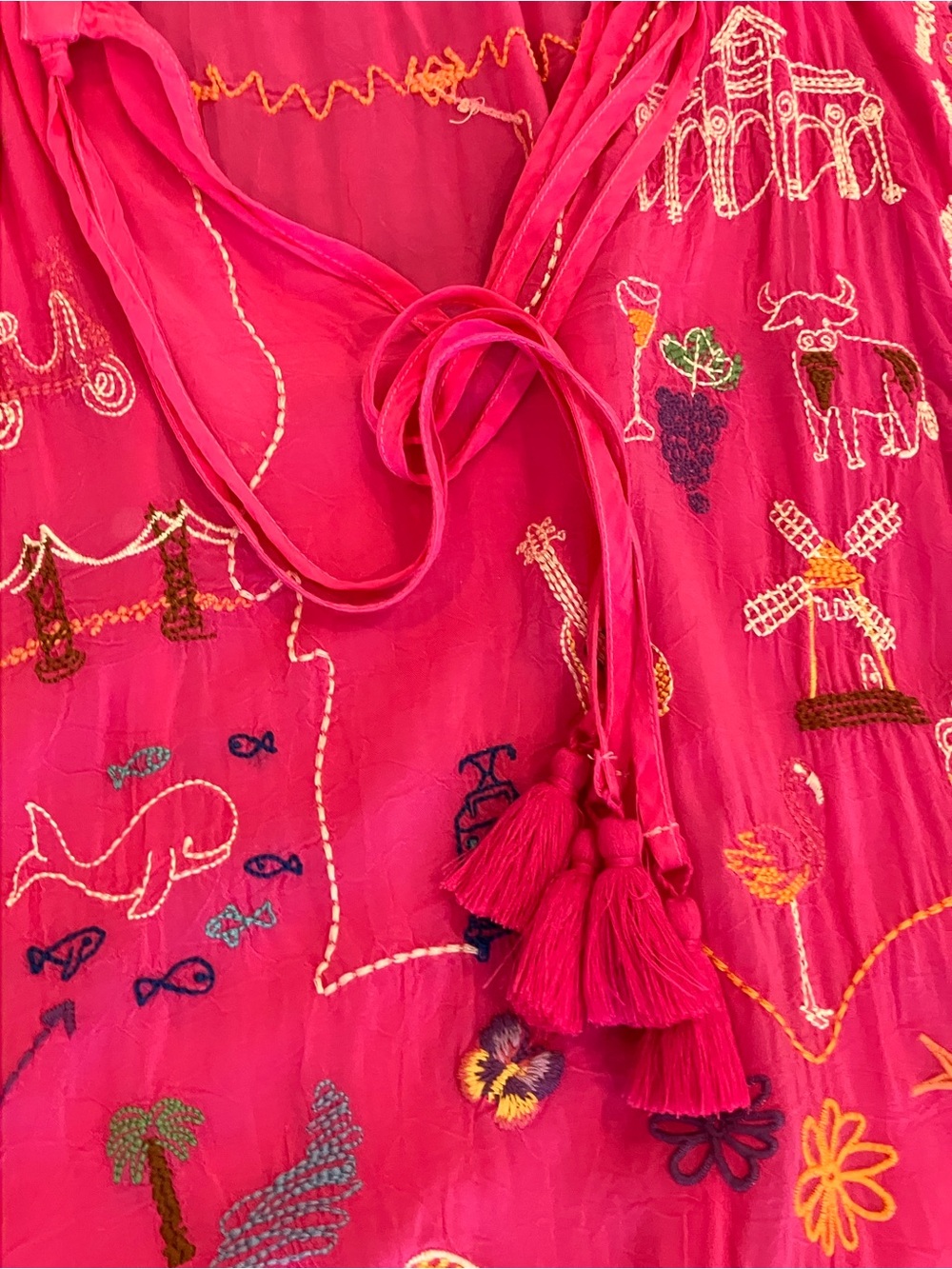 Johnny Was Bright Fuchsia Embroidered V-Neck Tunic - Picture 11 of 14